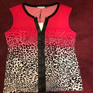 Calvin Klein Women Leopard Top Sz L
